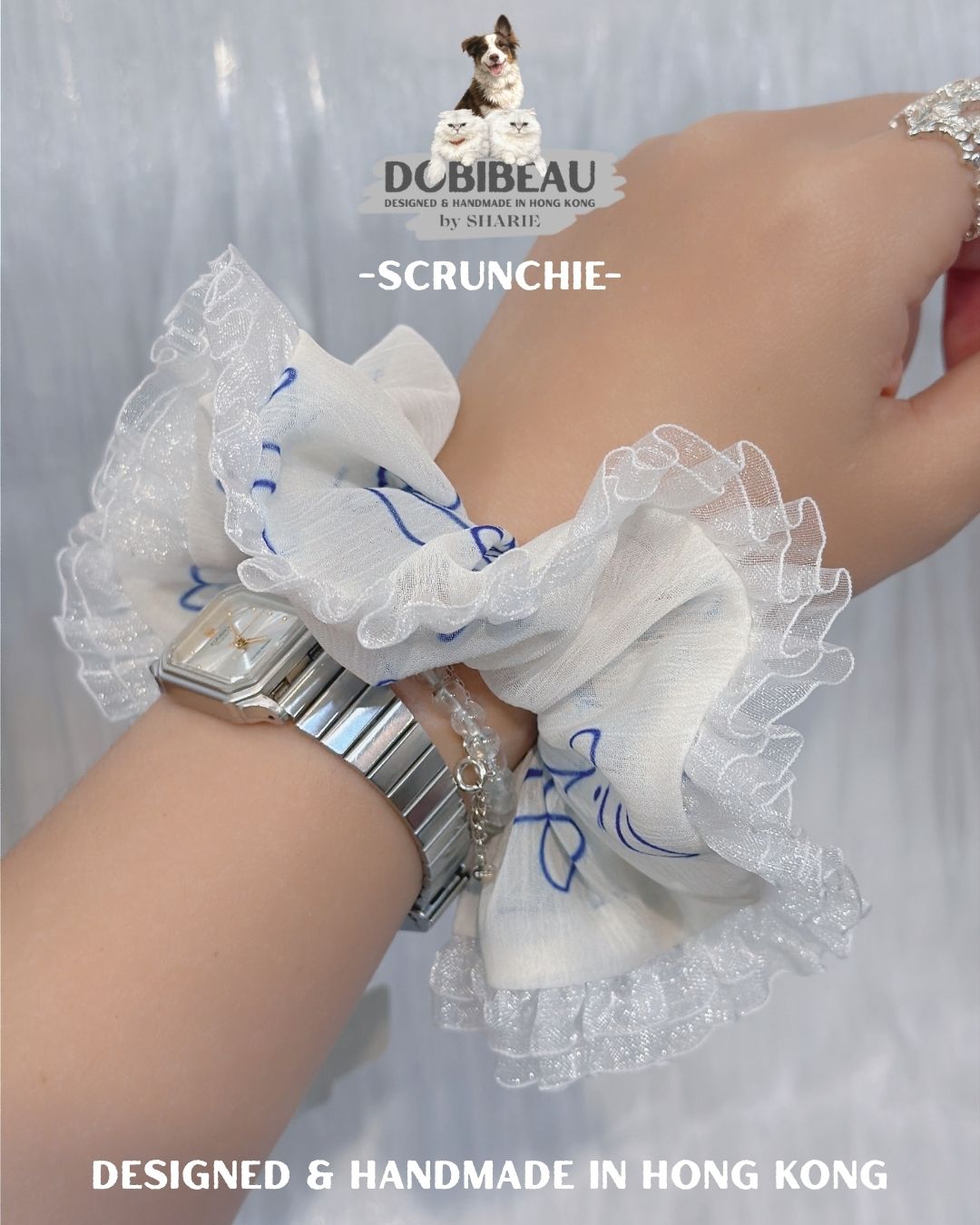 雪紡線條花花系列 | 寵物頸巾Pet Bib 髮圈Scrunchie 電話繩 Phone Strap | DOBIBEAU