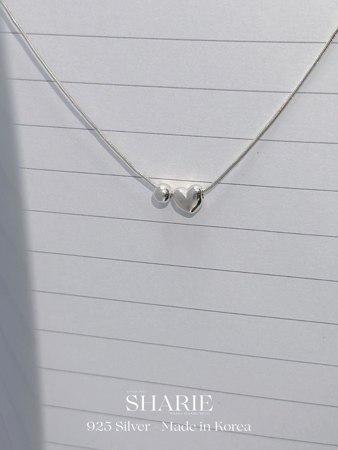 #410 | Heart & Bead Snake Chain Necklace | 925 Silver