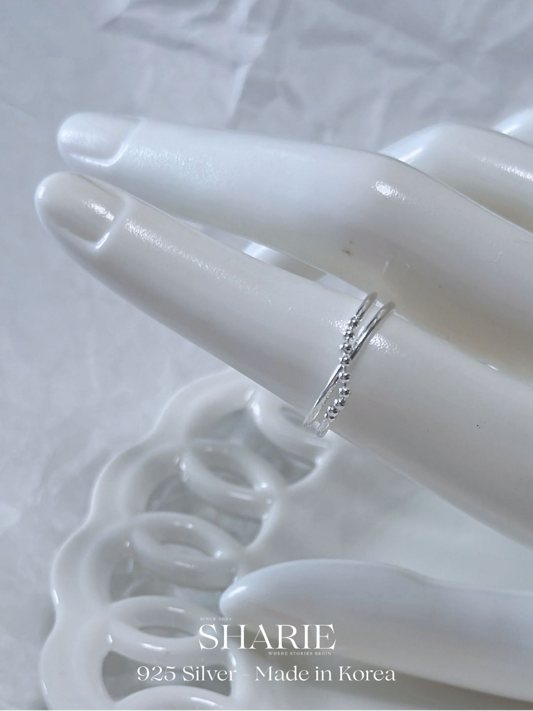 #637 | 2layers Cross Beaded Ring | 925 Silver