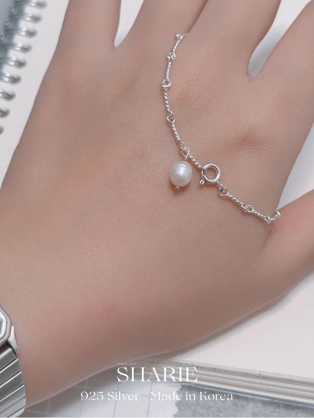 #439 | Freshwater Pearl Twisted Bracelet | 925 Silver