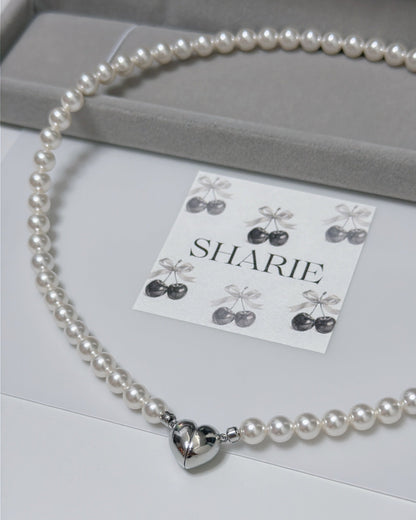 #688 | Pearl & Magnetic Heart Necklace丨925 Silver
