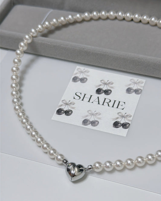 #688 | Pearl & Magnetic Heart Necklace丨925 Silver
