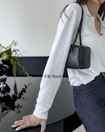 A38 | Mini Brick Shoulder Bag 迷你真皮磁吸方形單肩袋 | 荔枝紋牛皮 | 羊皮 | 韓國 Bucks and Leather