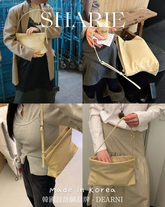 A26 | Side-Shirring Hobo 耐磨尼龍+真牛皮肩帶 | 韓國設計師品牌