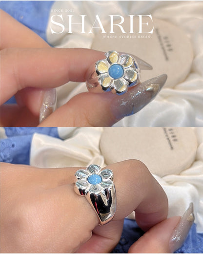 #651丨Solid Blue Flower Ring丨925 Silver