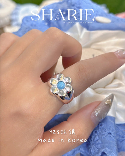 #651丨Solid Blue Flower Ring丨925 Silver