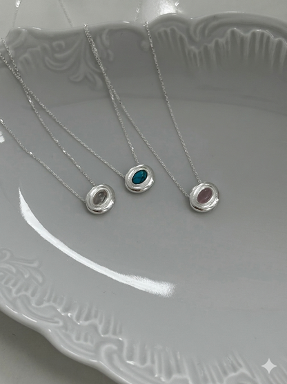 #714 | Oval Natural Stone Necklace | 925 Silver