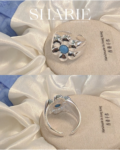 #651丨Solid Blue Flower Ring丨925 Silver