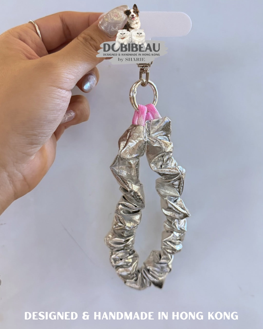 閃閃銀色幼款電話繩 🇰🇷 韓國跣水布料 | 電話繩 Wrist Phone Strap | DOBIBEAU