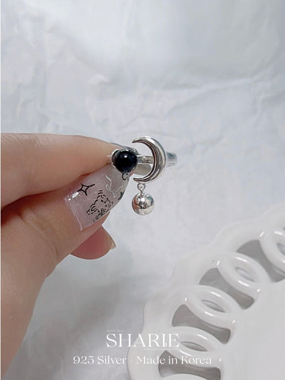 #576 | Moon and Sun Ring - Onyx and Pearl | 925 Silver