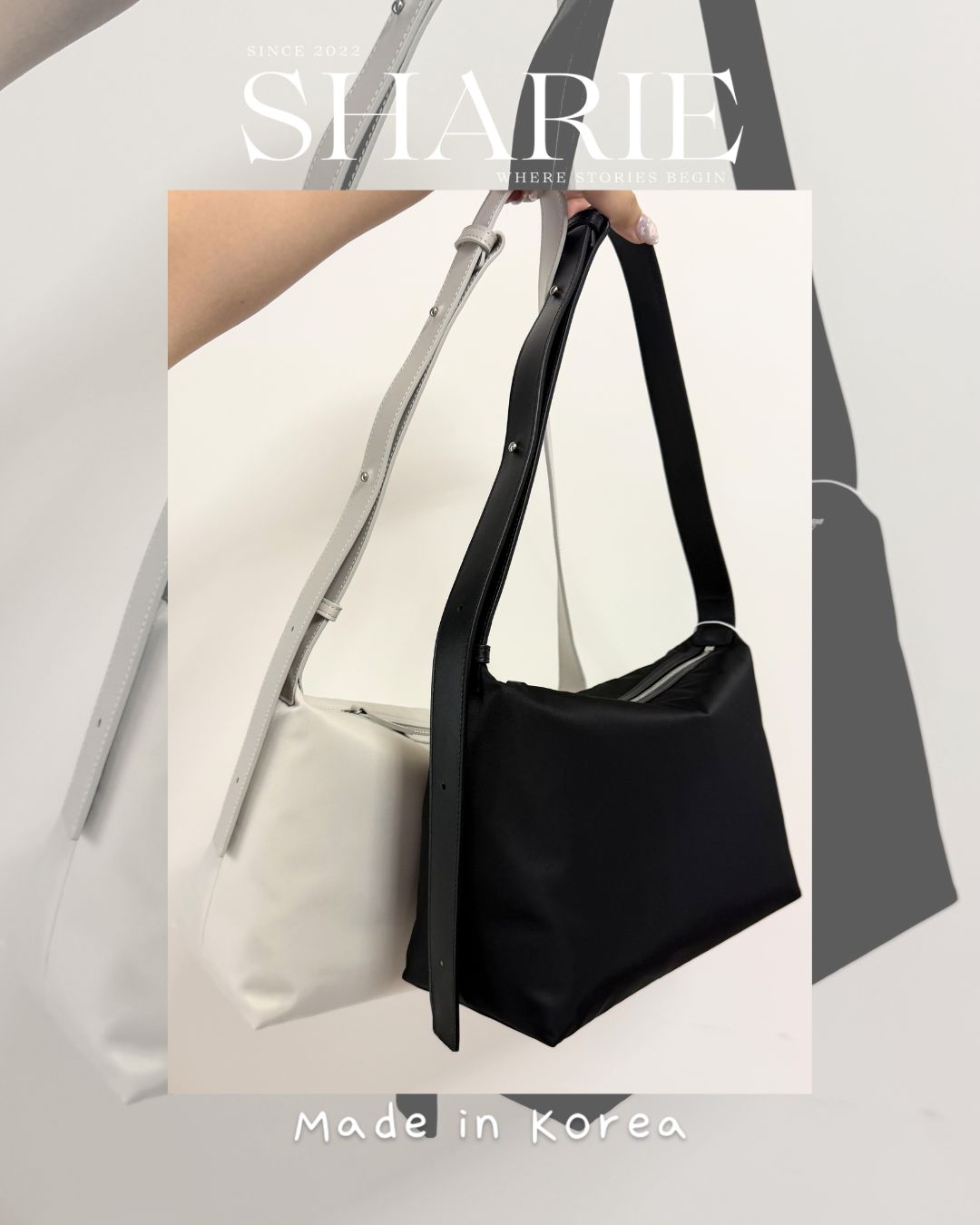 A22 | Unisex Aero Flex Hobo Nylon Bag 耐磨尼龍+真牛皮肩帶 | 韓國設計師品牌