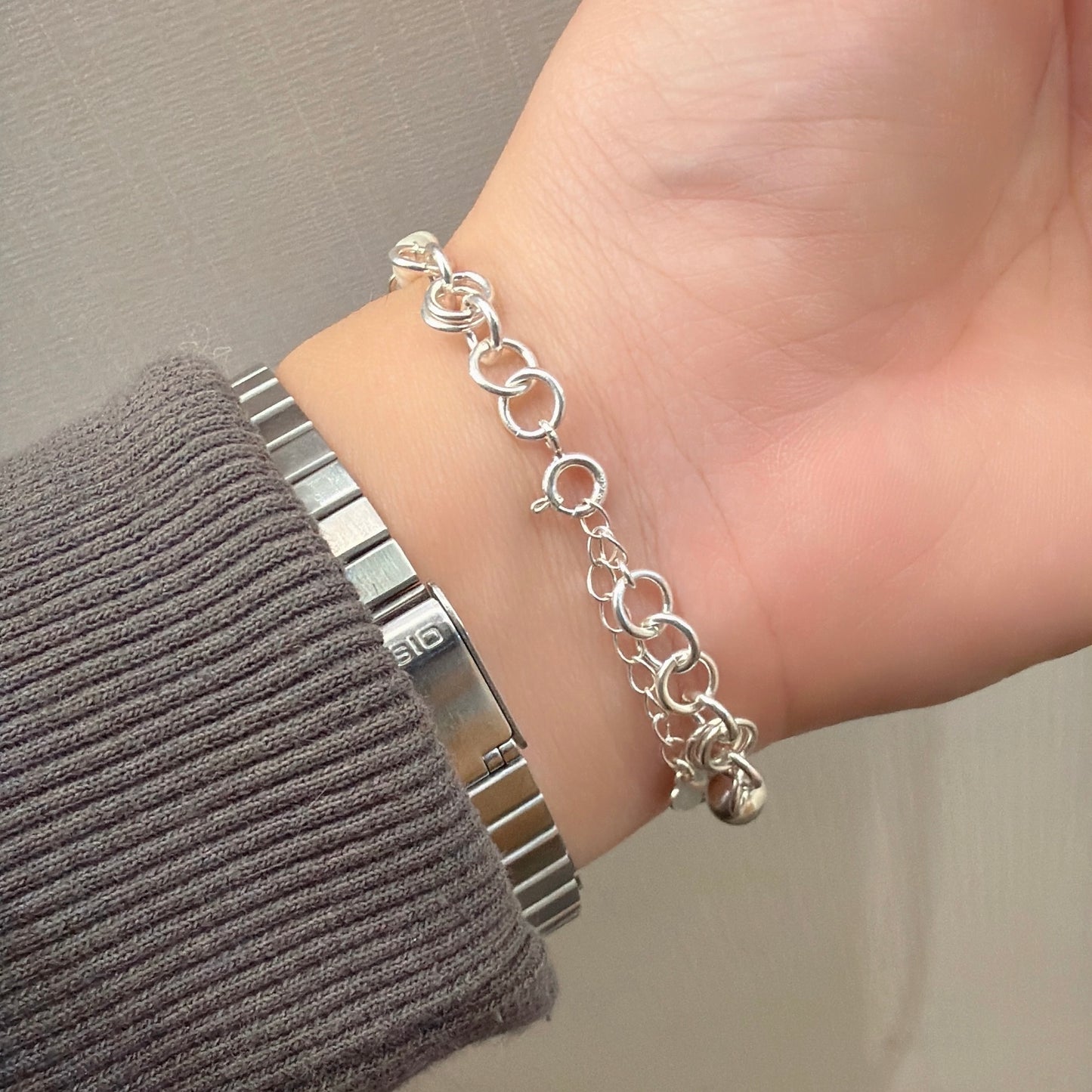 #390 Silver Ball and Chains Baroque Freshwater Pearl Bracelet | 925 Silver
