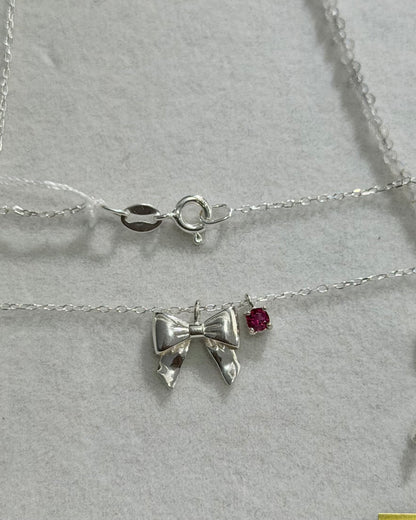 #376 | Ribbon and Pink Star Necklace丨925 Silver