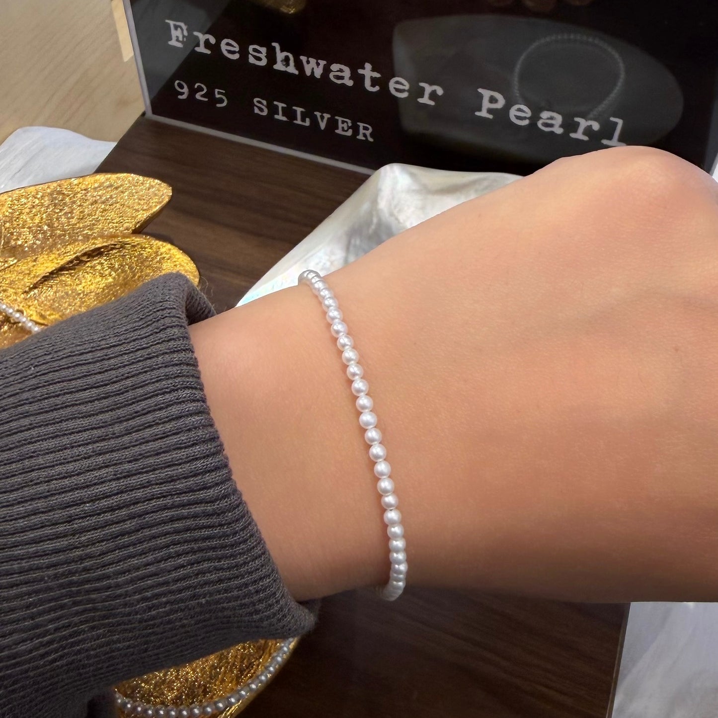 #387 Baby Freshwater Pearl Strand Bracelet | 925 Silver