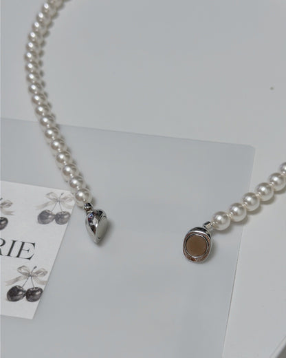 #688 | Pearl & Magnetic Heart Necklace丨925 Silver