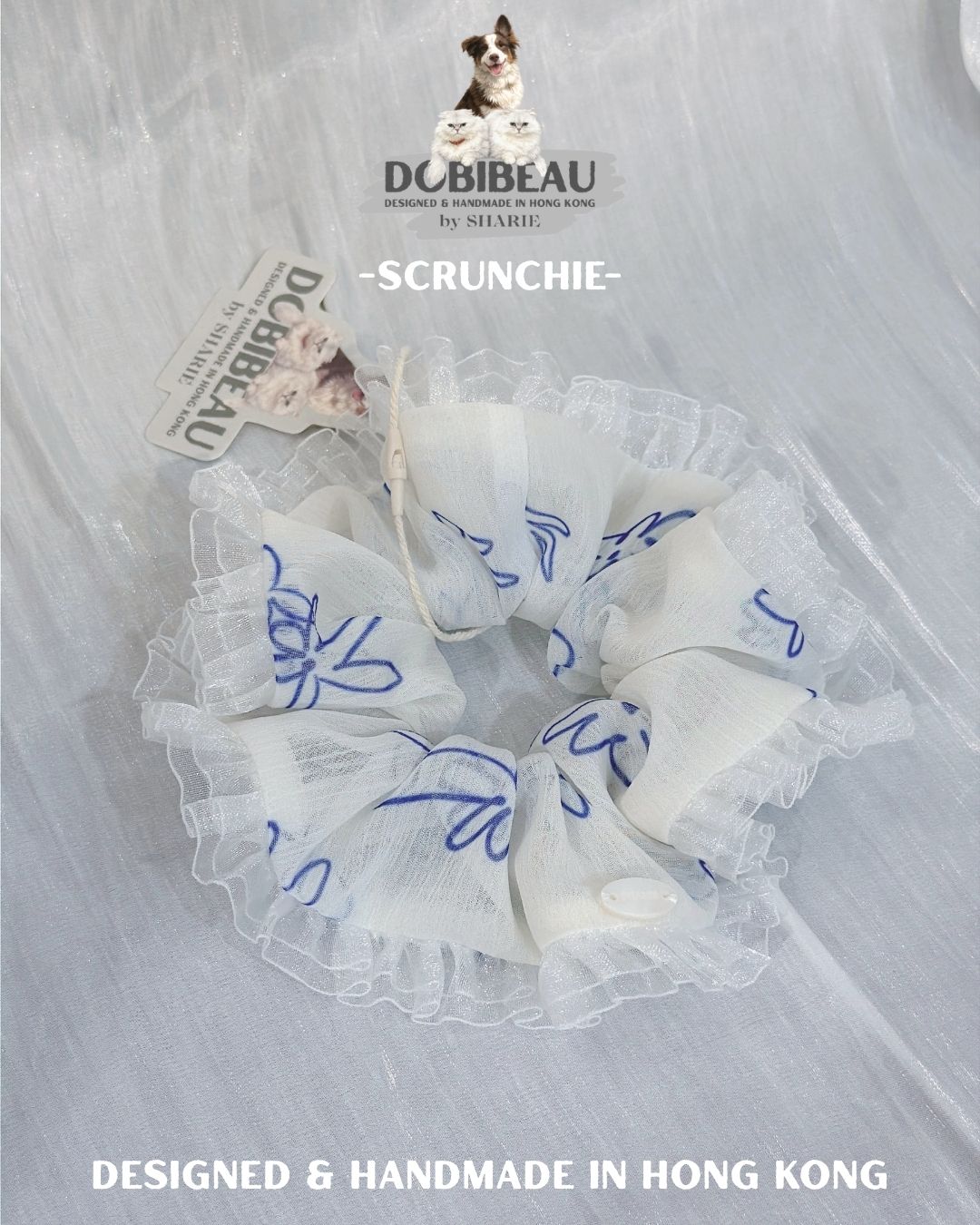 雪紡線條花花系列 | 寵物頸巾Pet Bib 髮圈Scrunchie 電話繩 Phone Strap | DOBIBEAU