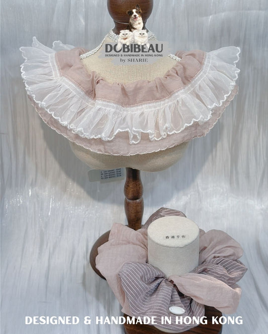 💗溫柔色系粉色配波浪花邊 | 寵物頸巾 Pet Bib 髮圈 Scrunchie | DOBIBEAU