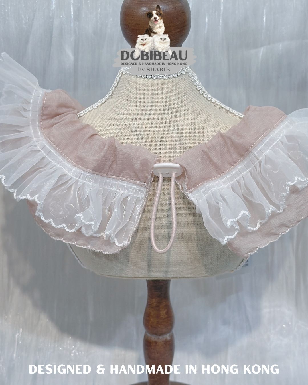 💗溫柔色系粉色配波浪花邊 | 寵物頸巾 Pet Bib 髮圈 Scrunchie | DOBIBEAU