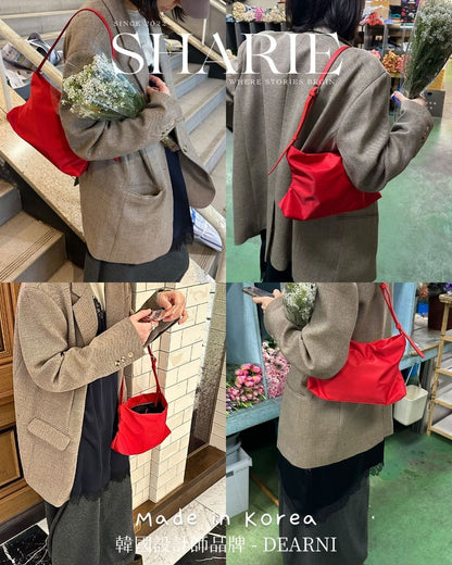 A26 | Side-Shirring Hobo 耐磨尼龍+真牛皮肩帶 | 韓國設計師品牌