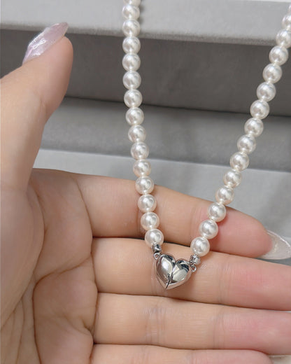 #688 | Pearl & Magnetic Heart Necklace丨925 Silver