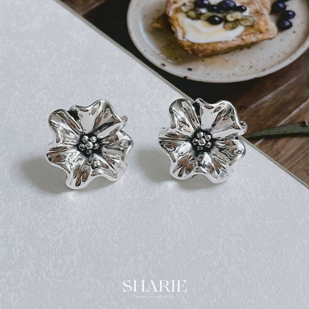 big flower earrings, Big flower earrings, silver earring, y2k, year of 2k generation, y2k accessories, korea silver