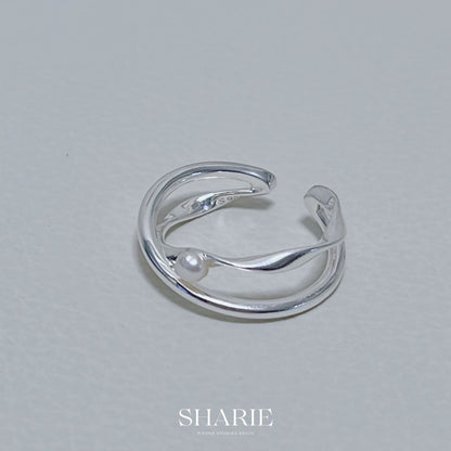 Freshwater pearl and cross ring, 925 silver, freshwater pearl ring, cross shaped, simple pearl ring,淡水珍珠交叉戒指, 戒指, 淡水珍珠, 純銀, 韓國銀飾