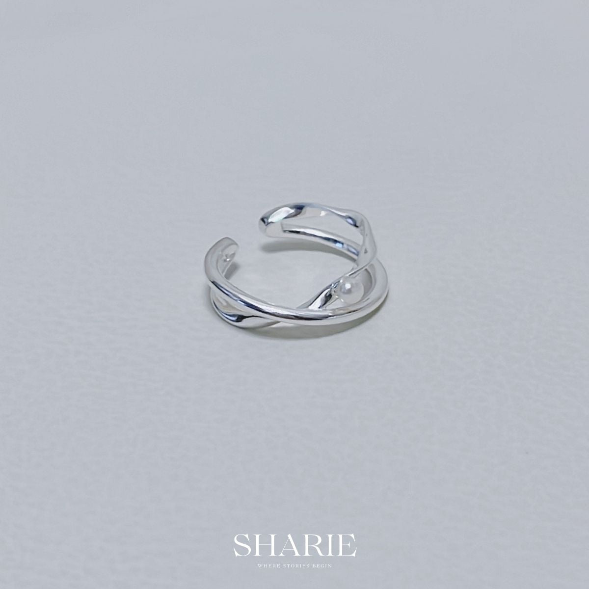 Freshwater pearl and cross ring, 925 silver, freshwater pearl ring, cross shaped, simple pearl ring,淡水珍珠交叉戒指, 戒指, 淡水珍珠, 純銀, 韓國銀飾