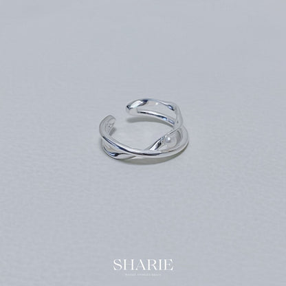 Freshwater pearl and cross ring, 925 silver, freshwater pearl ring, cross shaped, simple pearl ring,淡水珍珠交叉戒指, 戒指, 淡水珍珠, 純銀, 韓國銀飾