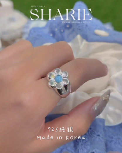 #651丨Solid Blue Flower Ring丨925 Silver