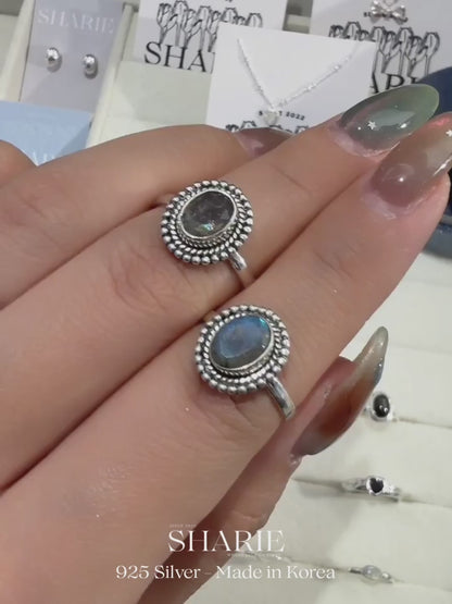 #395 | Vintage Natural Stone Labradorite Ring | 925 Silver