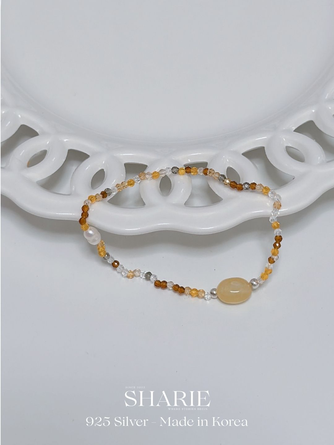#758丨Amber & Pearls Bracelet丨925 Silver & Freshwater Pearl