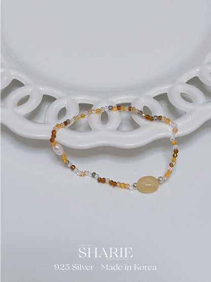 #758丨Amber & Pearls Bracelet丨925 Silver & Freshwater Pearl