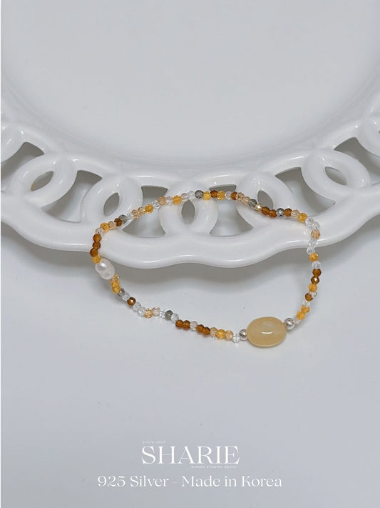 #758丨Amber & Pearls Bracelet丨925 Silver & Freshwater Pearl