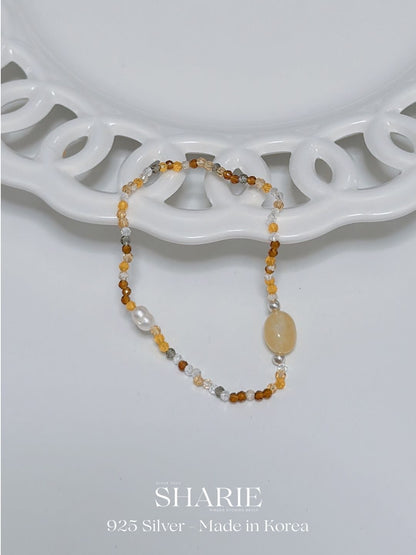 #758丨Amber & Pearls Bracelet丨925 Silver & Freshwater Pearl