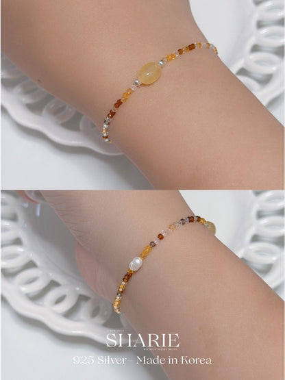 #758丨Amber & Pearls Bracelet丨925 Silver & Freshwater Pearl