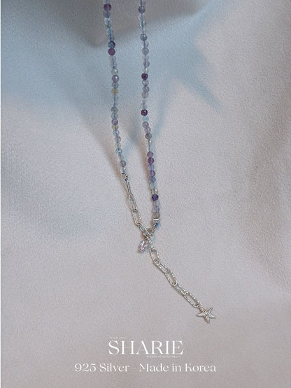 #753 | Starfish with Purple Natural Fluorite Stone Necklace丨925 Silver