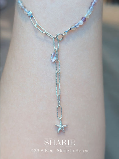 #753 | Starfish with Purple Natural Fluorite Stone Necklace丨925 Silver