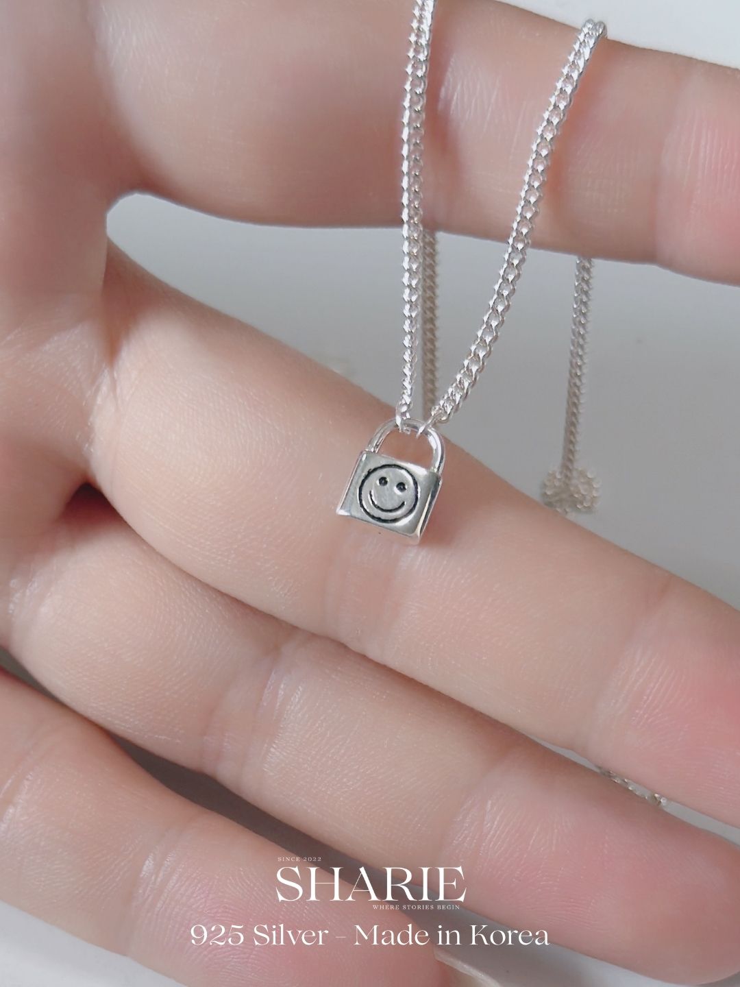 #706 | Smiley Lock Necklace | 925 Silver
