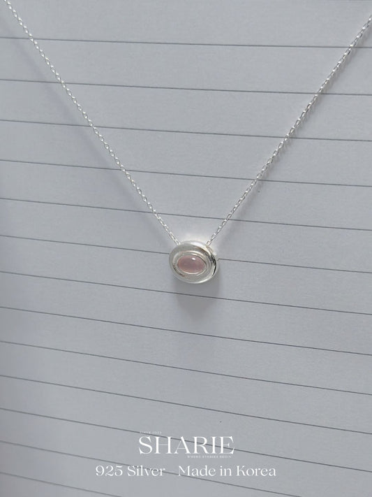 #714 | Oval Natural Stone Necklace | 925 Silver