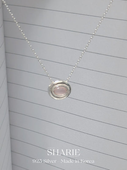 #714 | Oval Natural Stone Necklace | 925 Silver