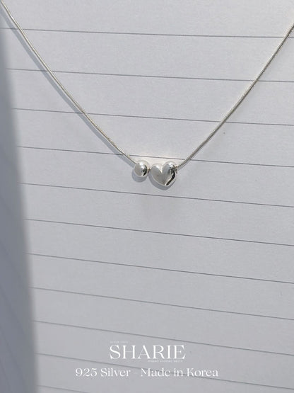 #410 | Heart & Bead Snake Chain Necklace | 925 Silver