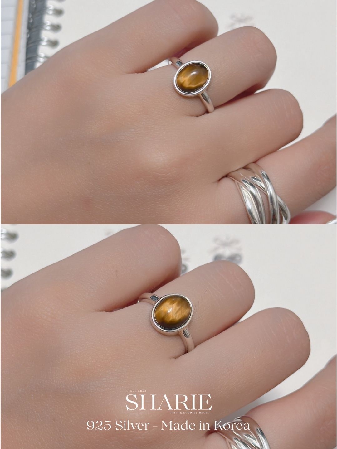 #575 | Oval Natural Stone Ring | 925 Silver