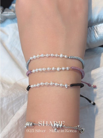 #728丨Freshwater Pearl + Silver Ball Braided Bracelet丨925 Silver