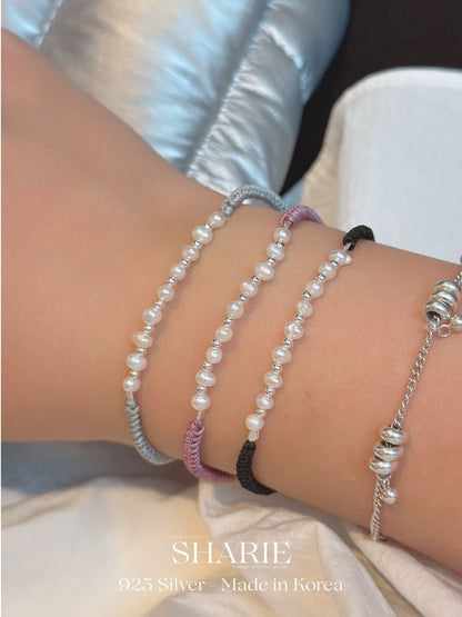 #728丨Freshwater Pearl + Silver Ball Braided Bracelet丨925 Silver