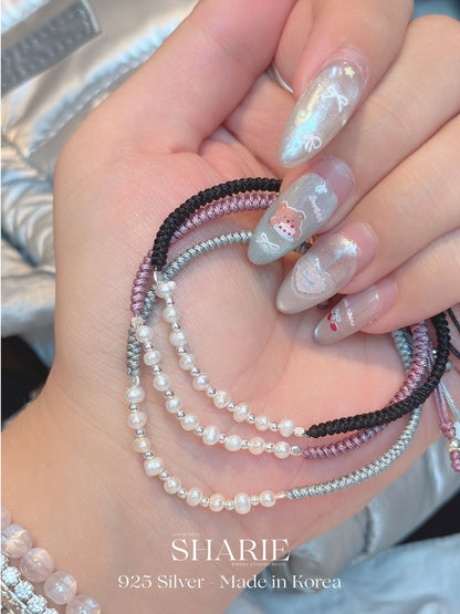 #728丨Freshwater Pearl + Silver Ball Braided Bracelet丨925 Silver
