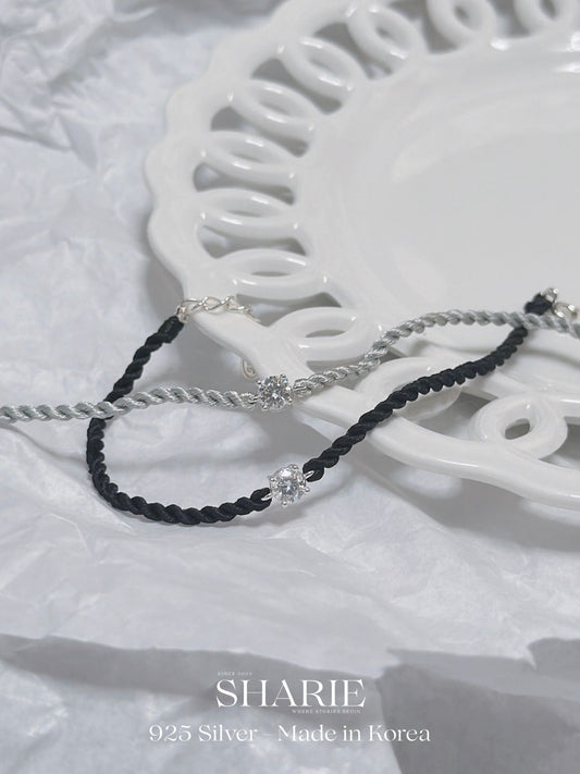 #724丨Moissanite Stone (*with GRA cert) Silk Braided Bracelet - 莫桑石真絲手繩丨925 Silver