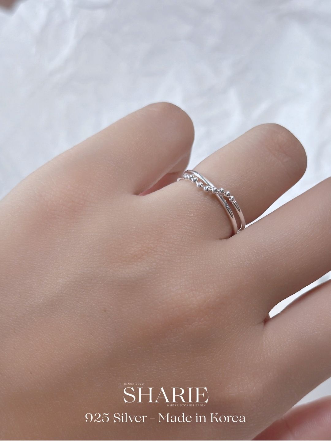 #637 | 2layers Cross Beaded Ring | 925 Silver