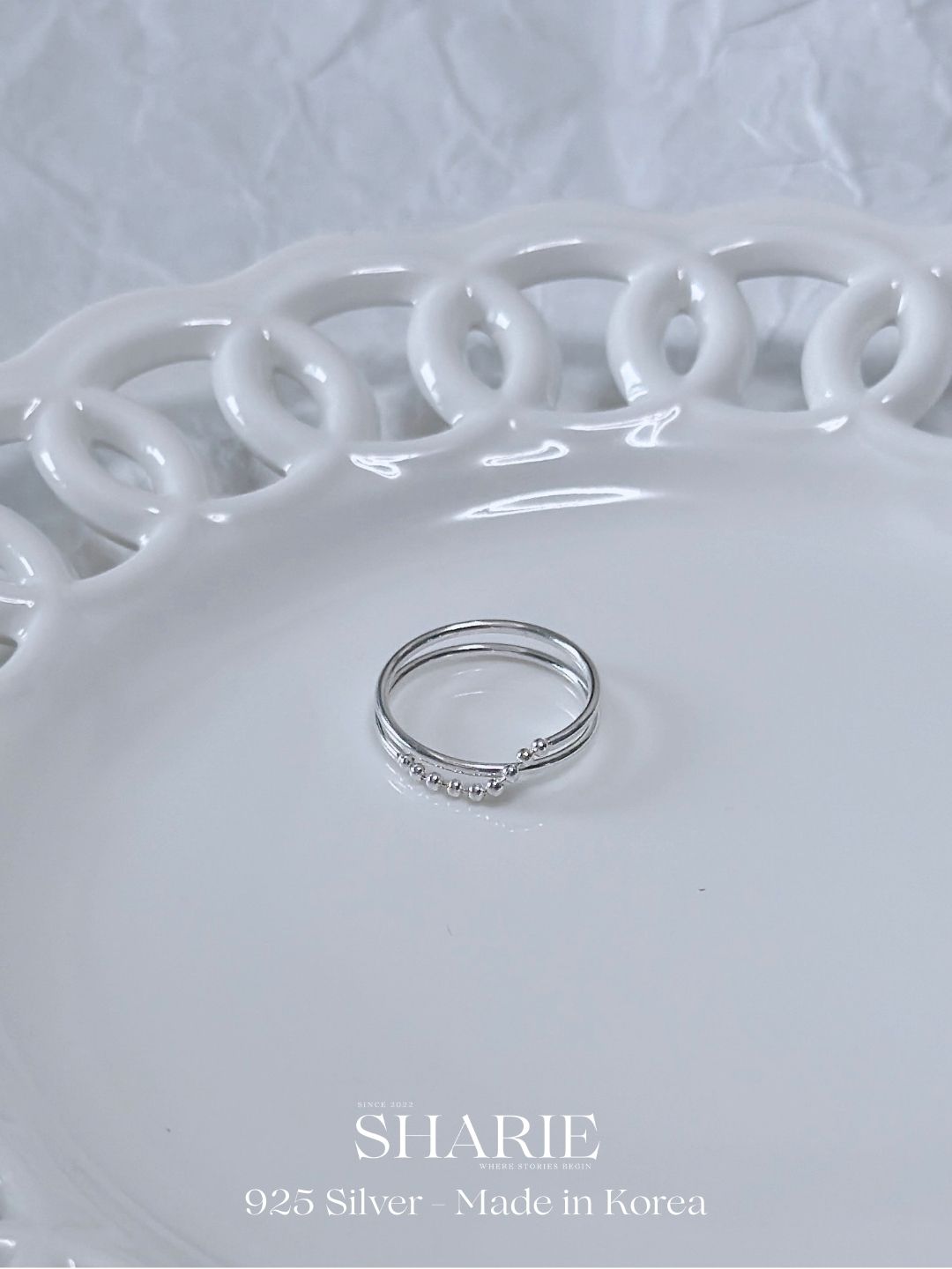 #637 | 2layers Cross Beaded Ring | 925 Silver