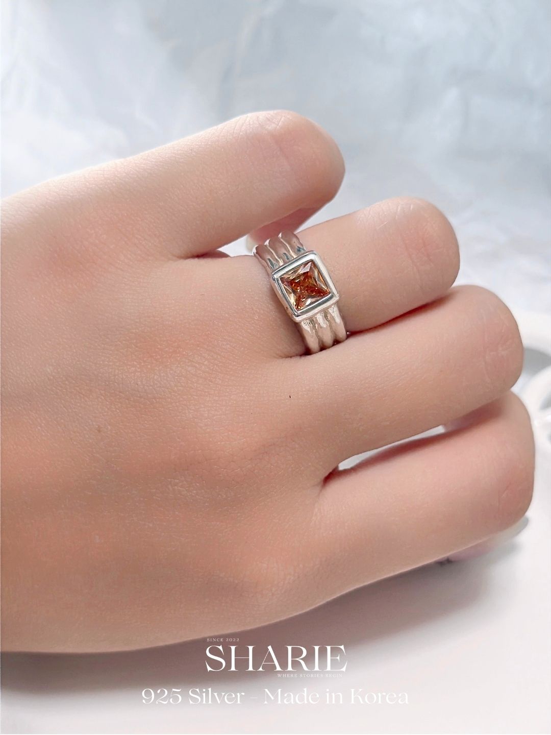 #627 | Princess-Cut Caramel CZ Ring | 925 Silver