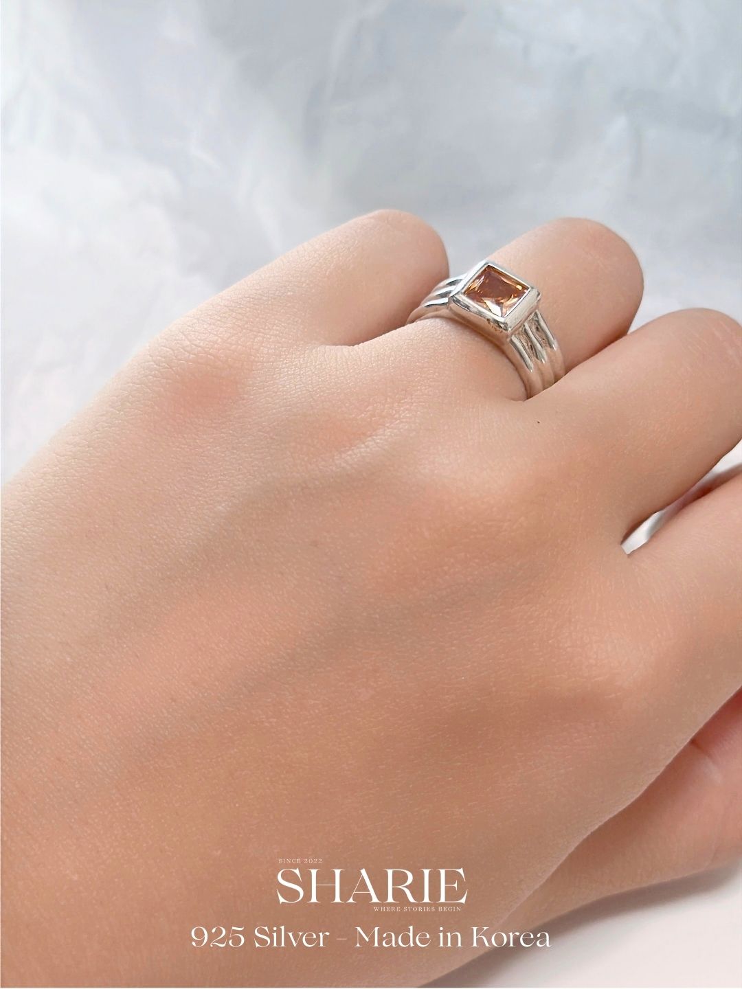 #627 | Princess-Cut Caramel CZ Ring | 925 Silver